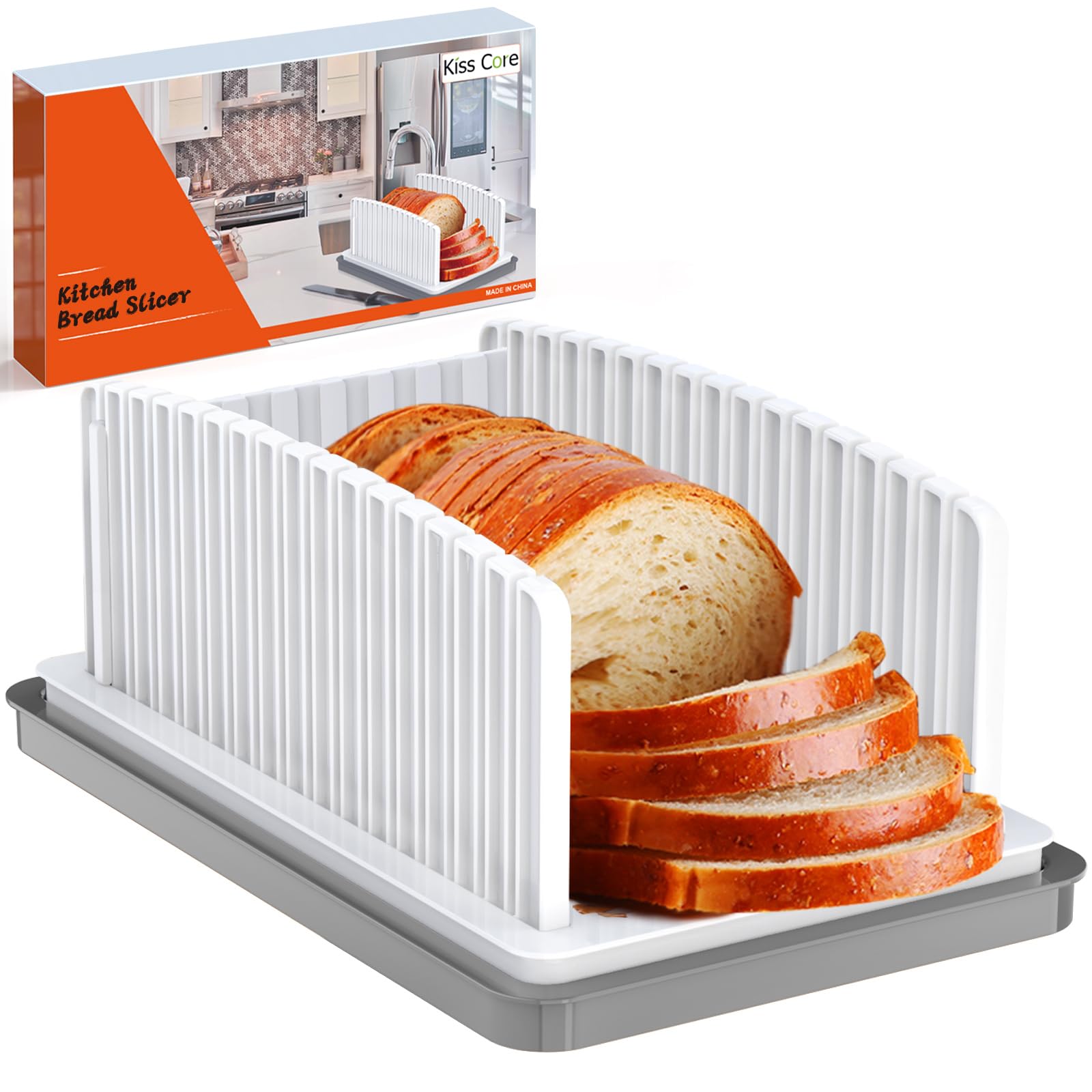 Kiss Core bread slicer assembly with adjustable guides for precise slices.
