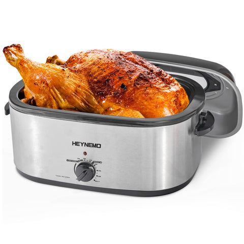 Kiss the Water Roaster Oven 28Qt glass viewing lid for easy monitoring during cooking.