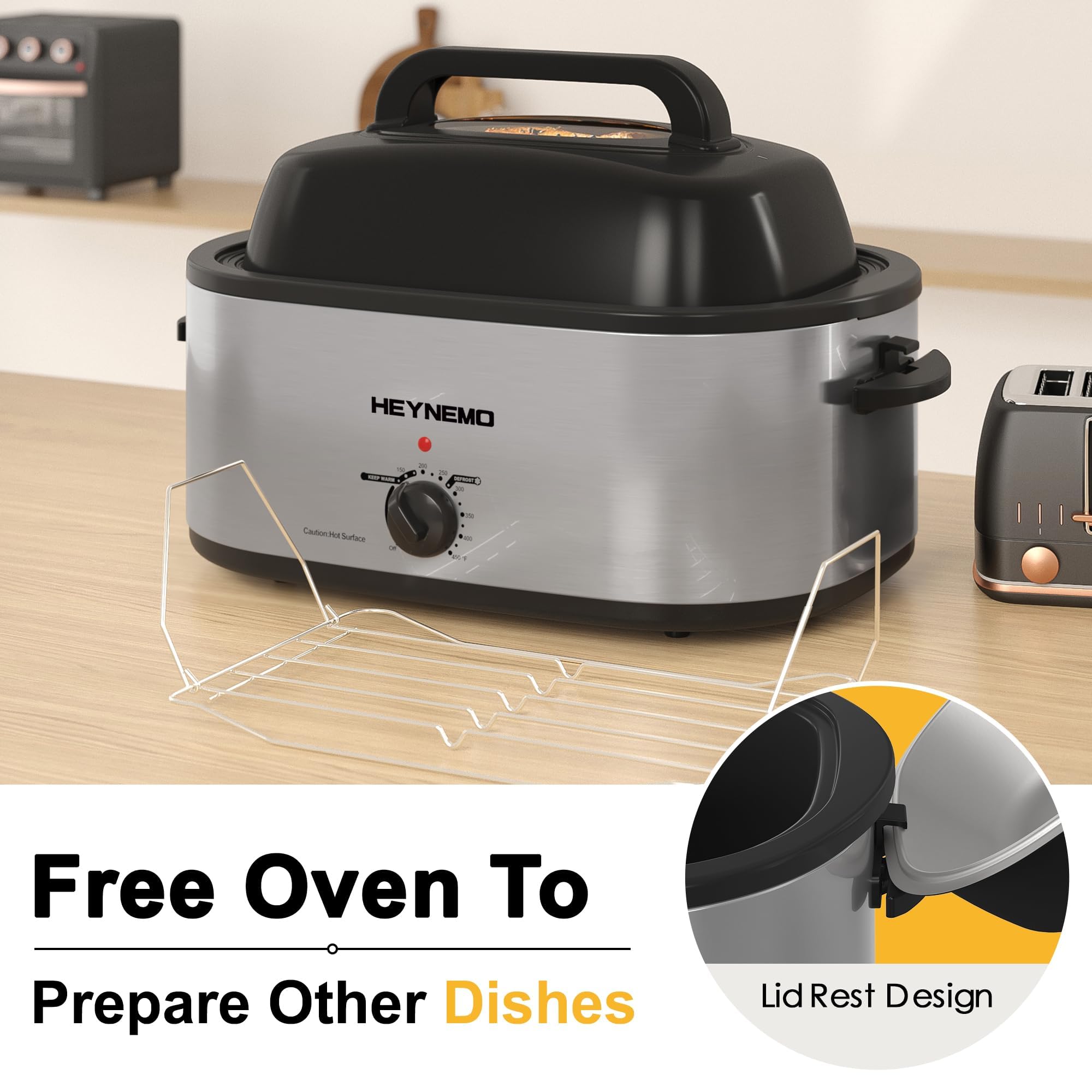 Kiss the Water Roaster Oven 28Qt included rack for lifting large poultry.