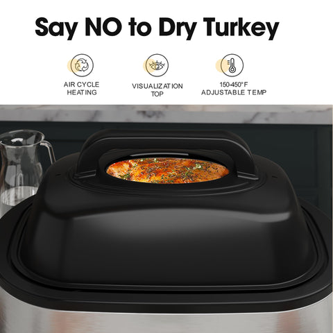 Kiss the Water Roaster Oven 28Qt self-basting lid preserves juiciness.