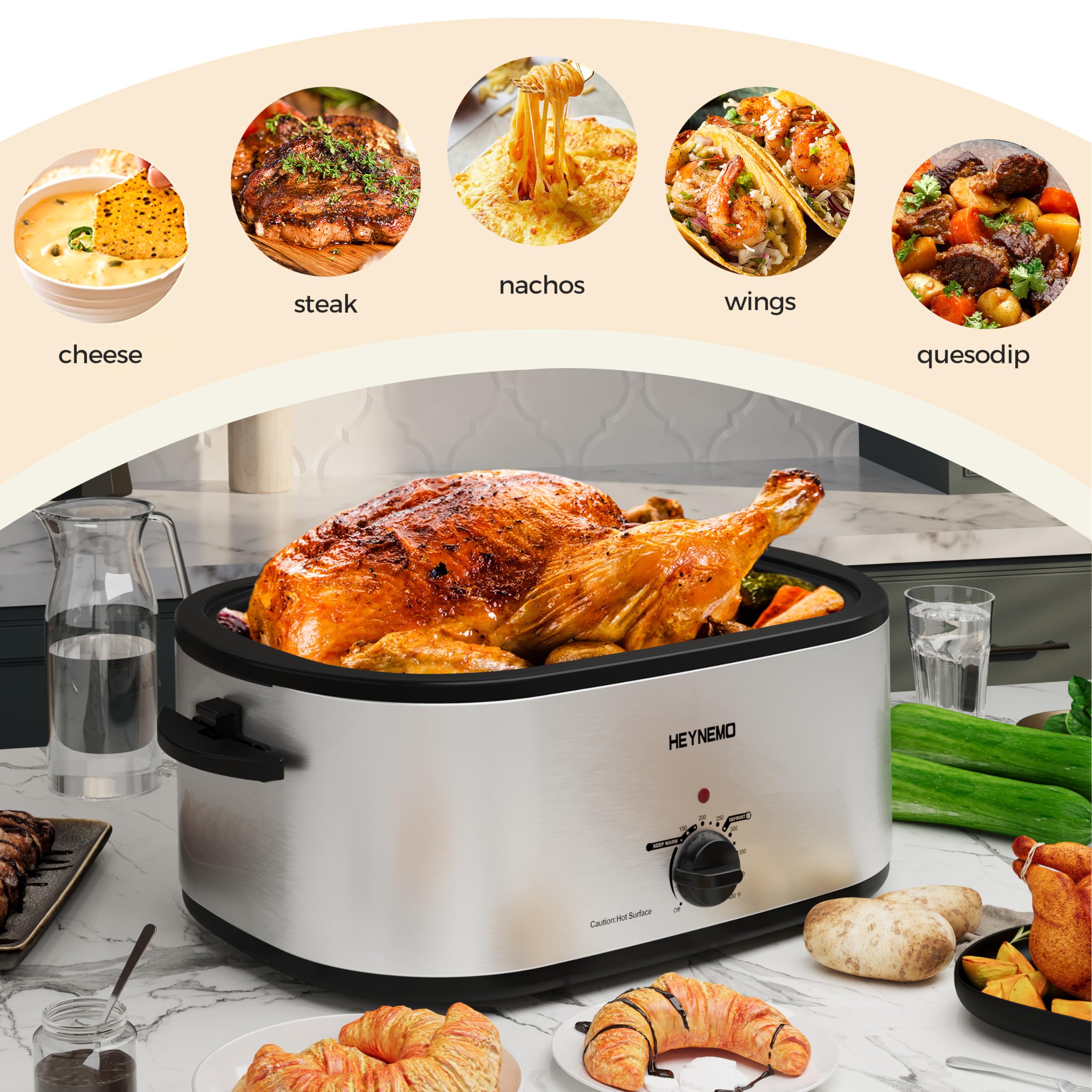 Kiss the Water Roaster Oven 28Qt steam and warm modes for versatile meals.