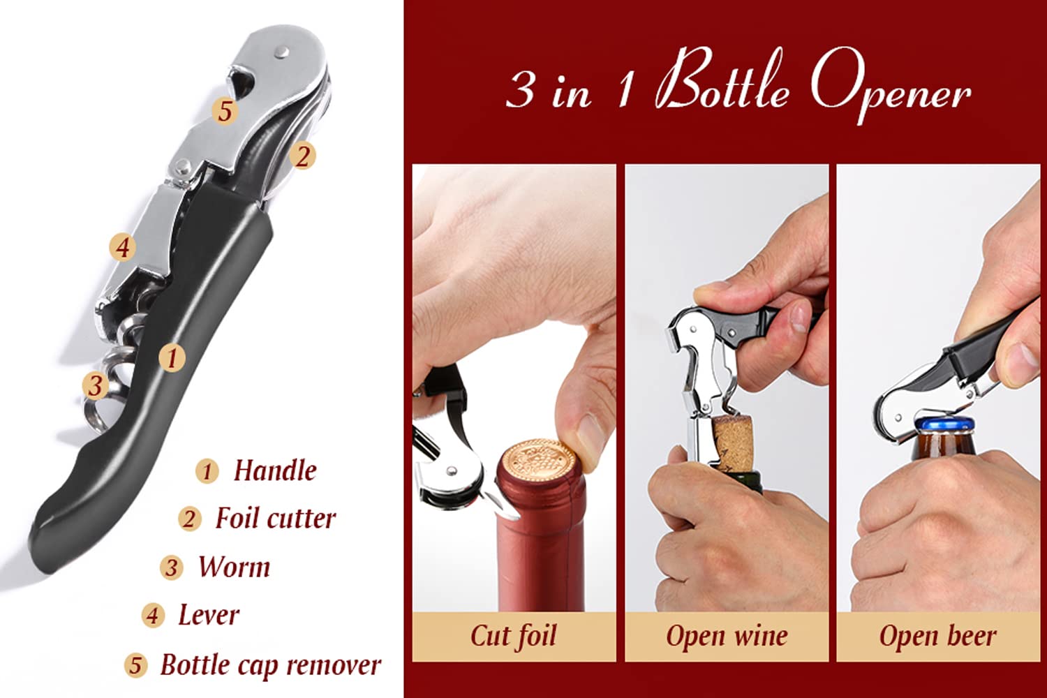 Kit-Home waiter corkscrew ready for sommelier or bartender duties