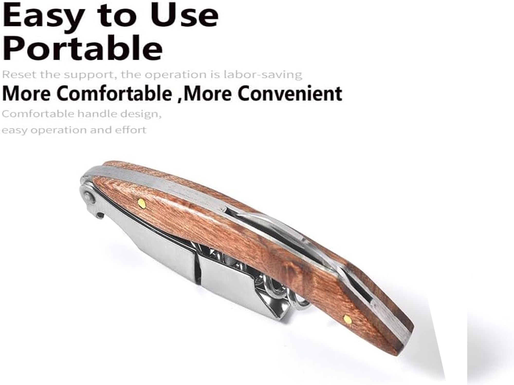 Kit-Home wine key with rosewood handle closeup showing ergonomic grip.