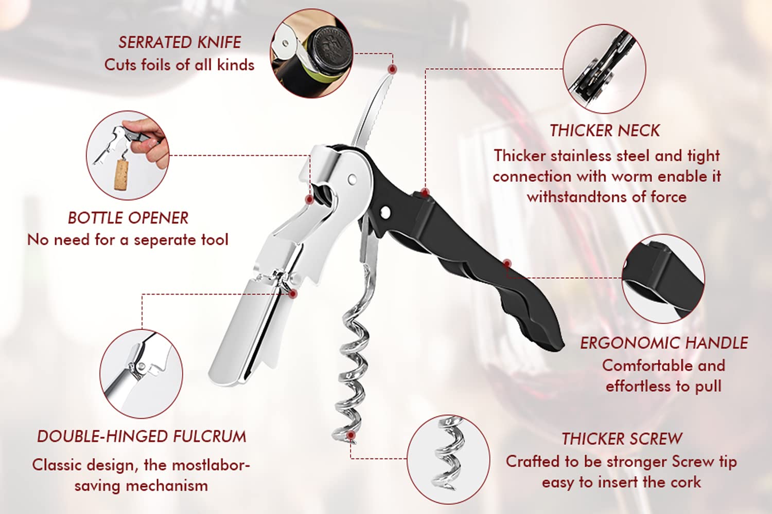 Kit-Home wine opener with foil cutter ready for quick bottle prep and service