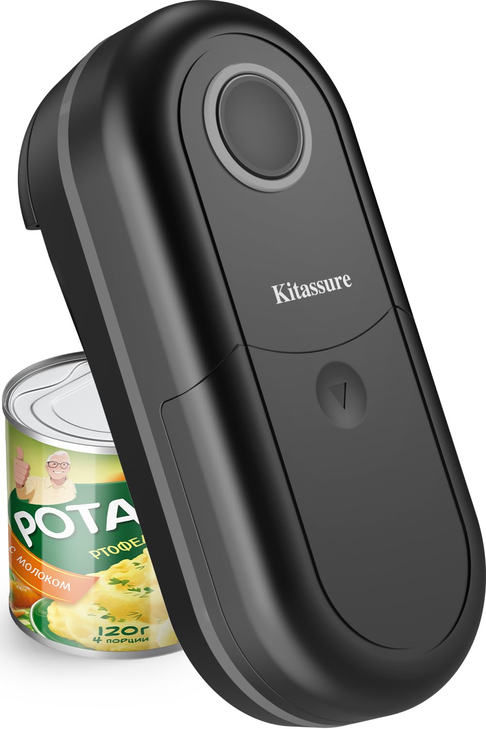 Kitassure Handsfree One-Touch can opener front view shows smooth-edge cutting for safe use