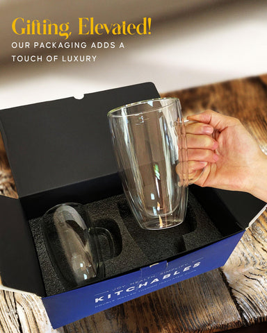 Kitchables cold drinks stay cold in insulated glass mug.