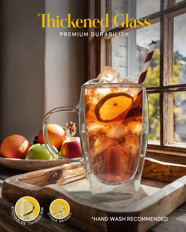 Kitchables glass mug with ergonomic handle closeup for comfortable grip.