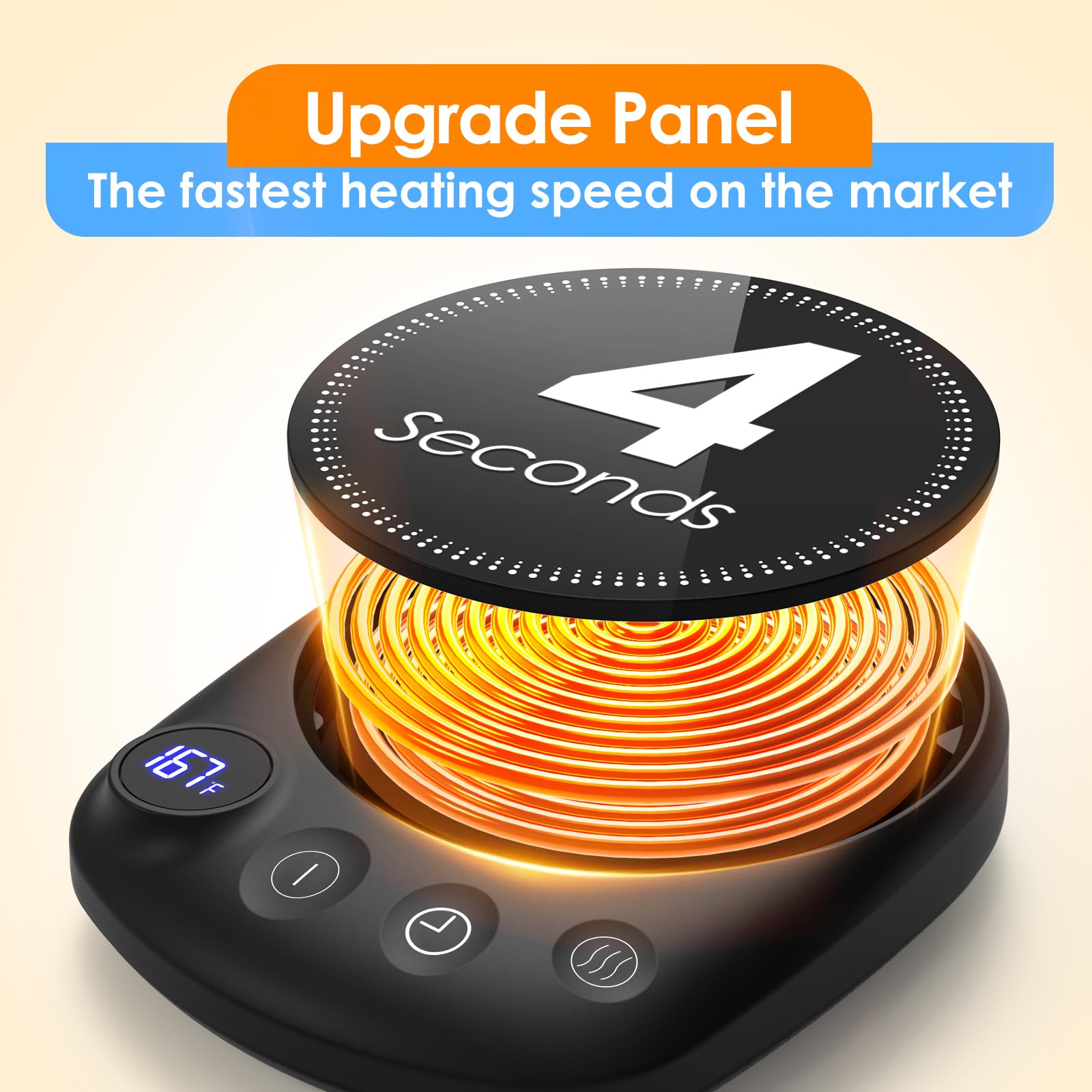 KitchekShop mug warmer auto shutoff image underlines safe extended use.