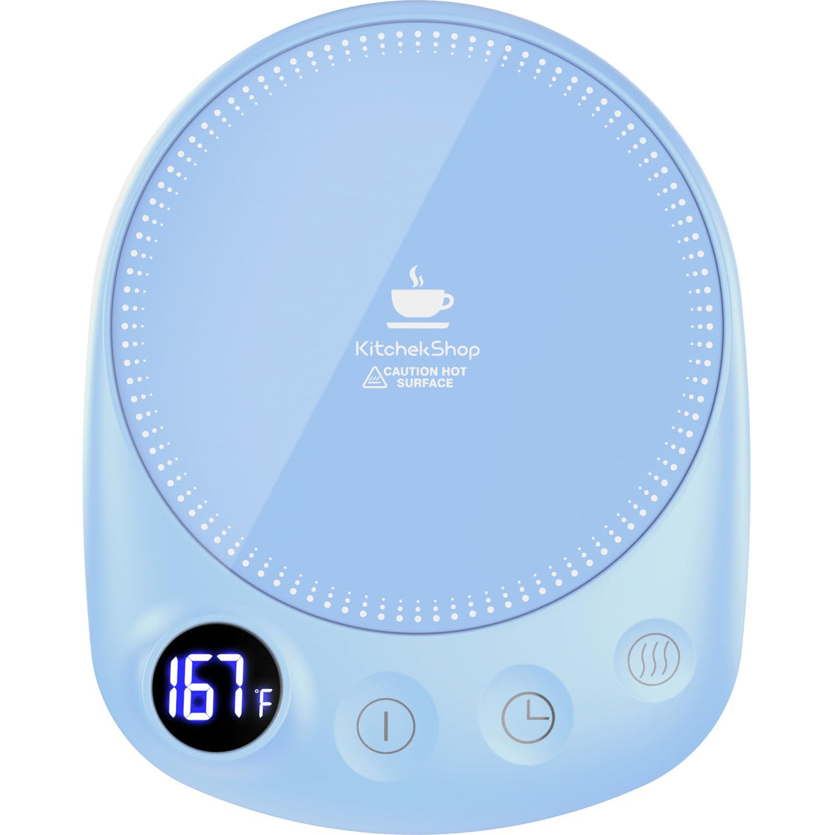 KitchekShop coffee mug warmer in blue keeps your drink warm from the first sip