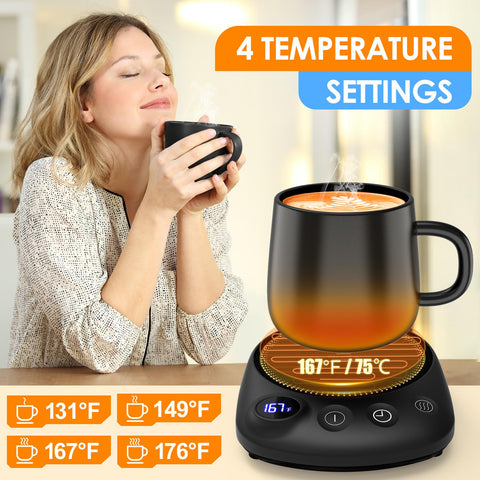 KitchekShop mug warmer heating panel highlights broad surface for different cup sizes.