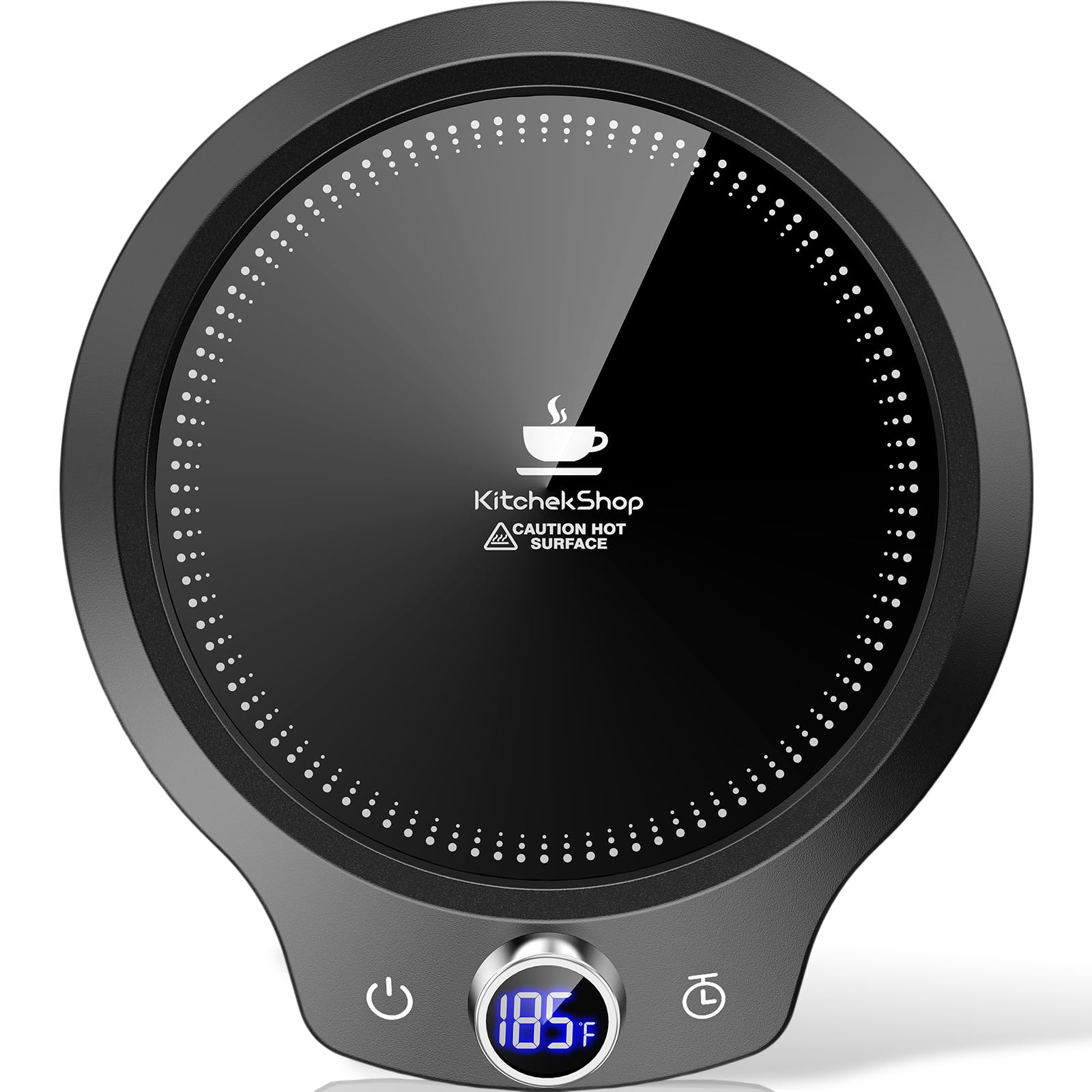 KitchekShop fast-heating-mug-warmer top view keeps drinks warm.