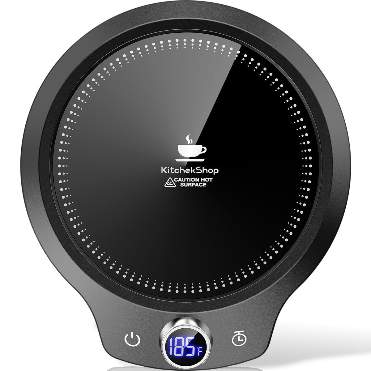 KitchekShop fast-heating-mug-warmer top view keeps drinks warm.