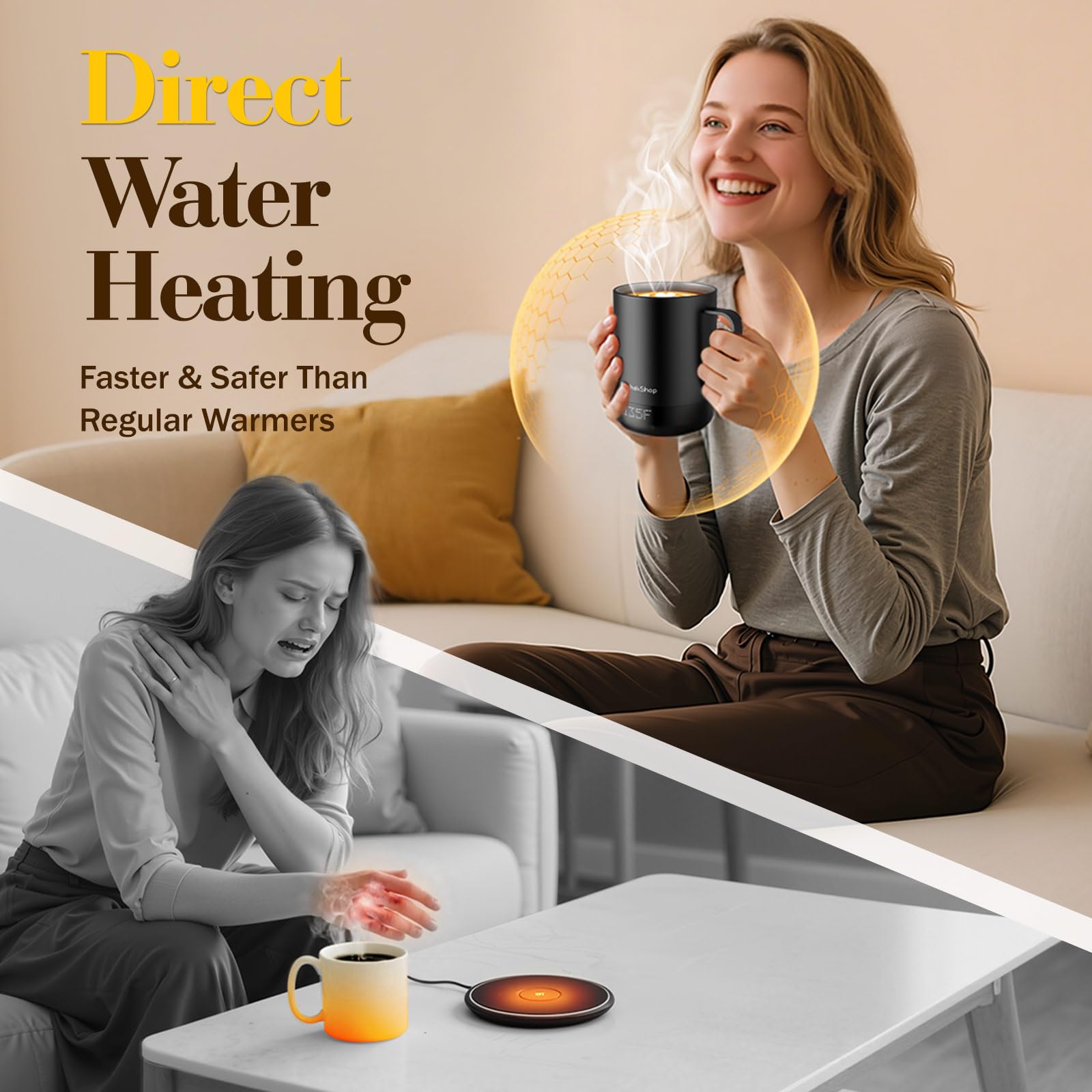 KitchekShop mug warmer with adjustable temperature settings for customized warmth.