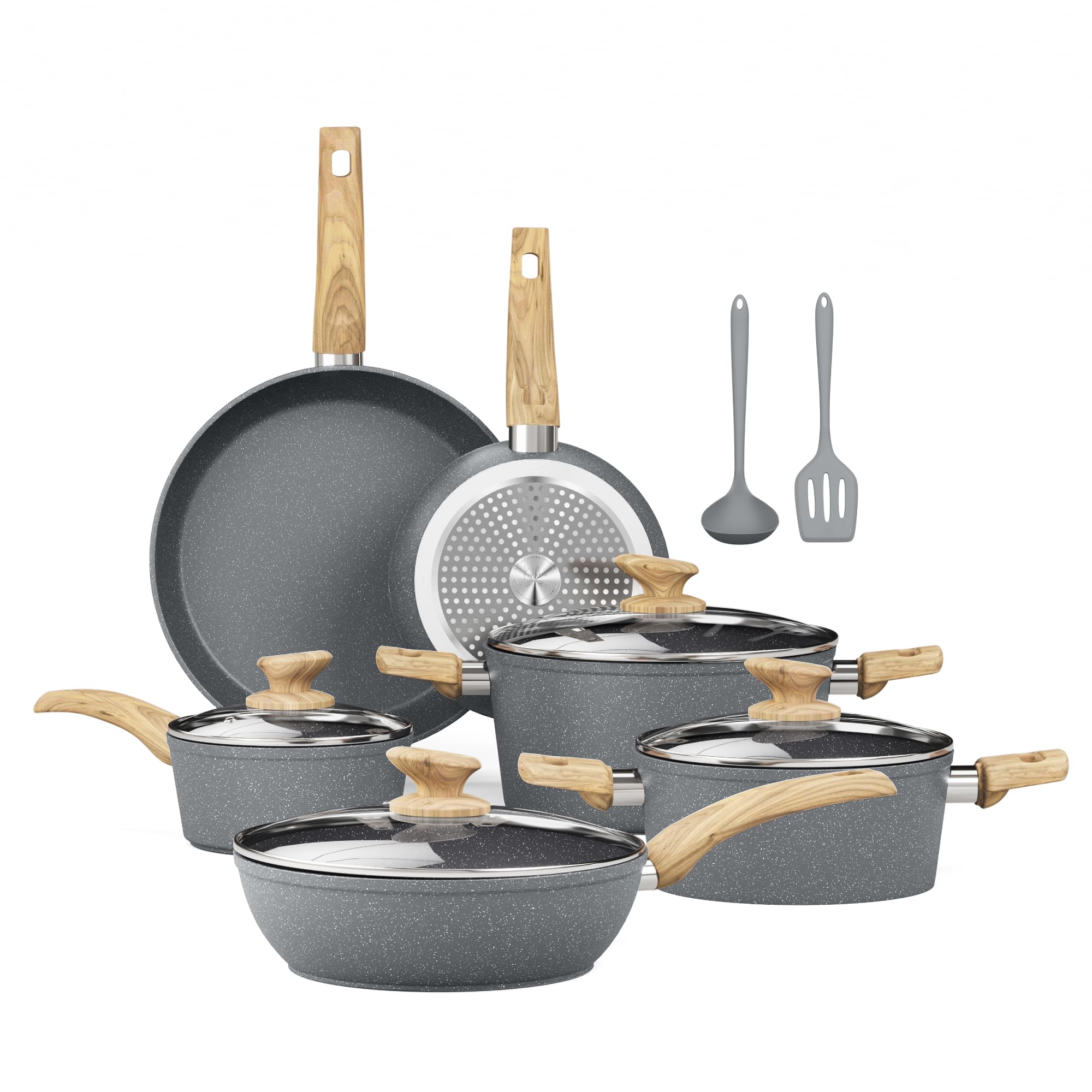 Kitchen Academy 12-piece gray induction cookware set with even heat
