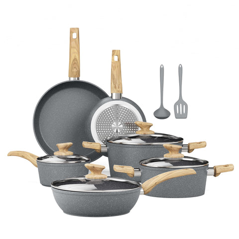 Kitchen Academy 12-piece gray induction cookware set with even heat