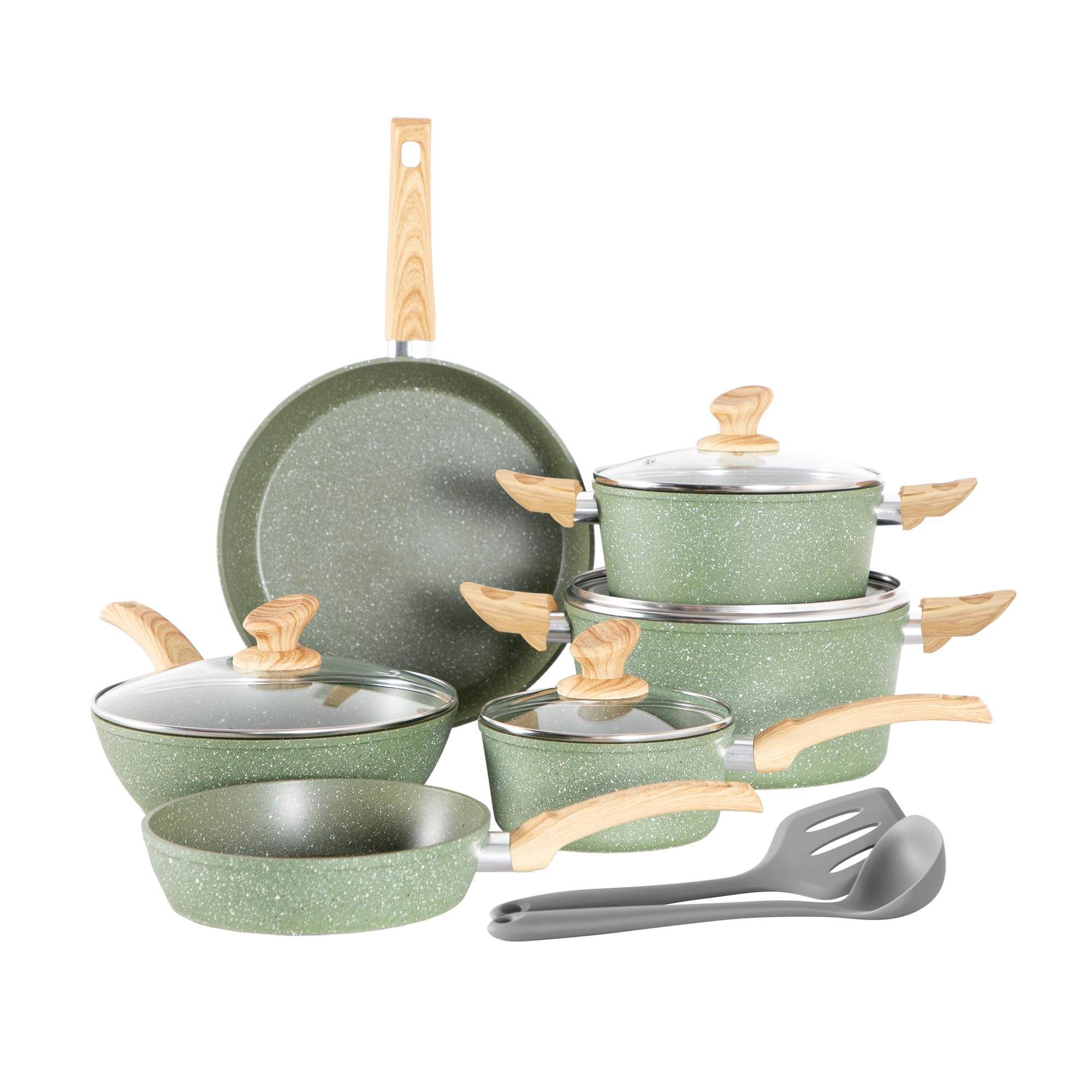 Kitchen Academy 12-piece nonstick set on stove, induction-ready and easy to clean.