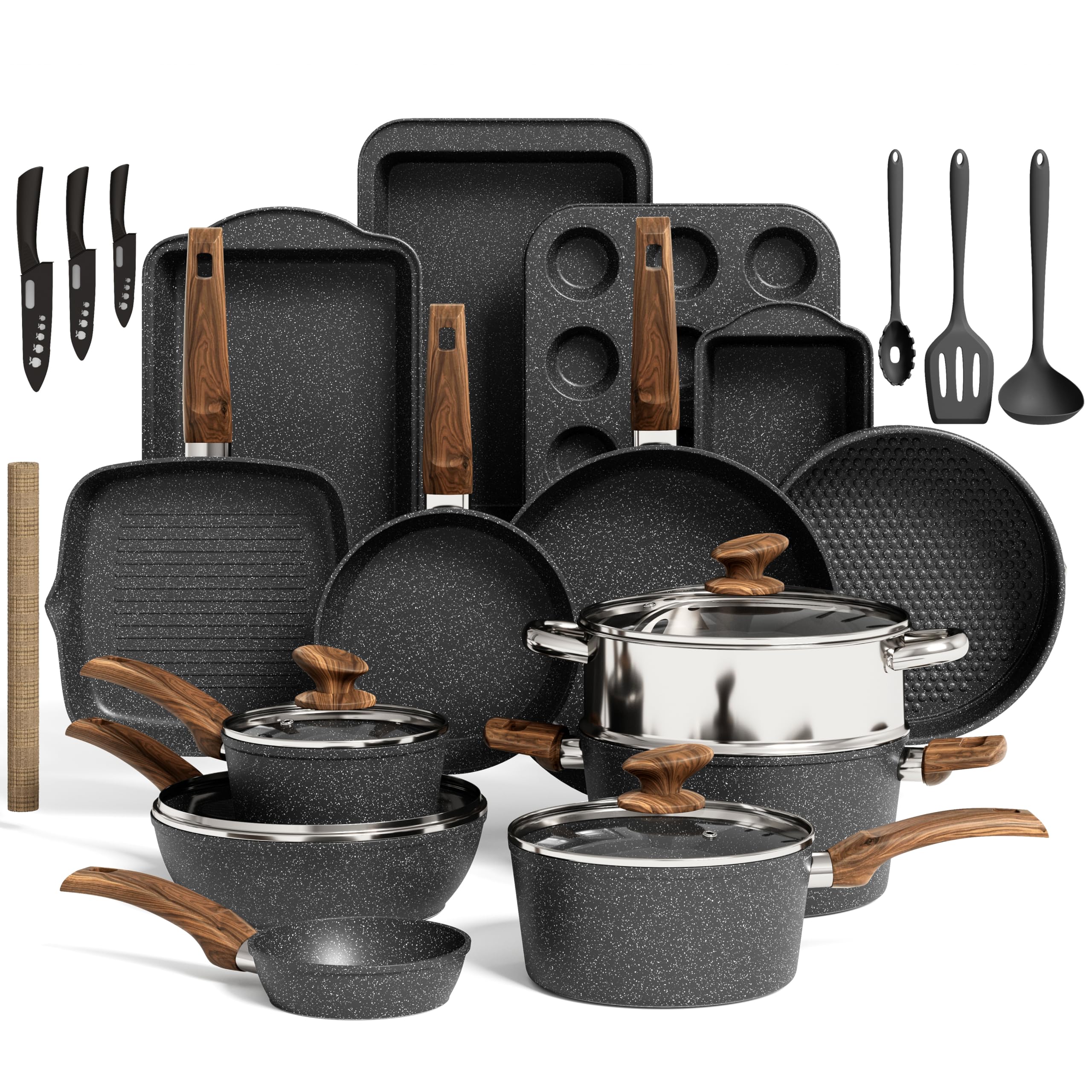Kitchen Academy 30pc cookware set on stove for versatile daily cooking
