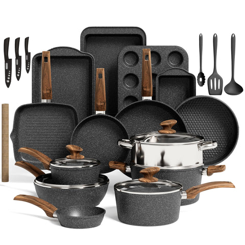 Kitchen Academy 30pc cookware set on stove for versatile daily cooking