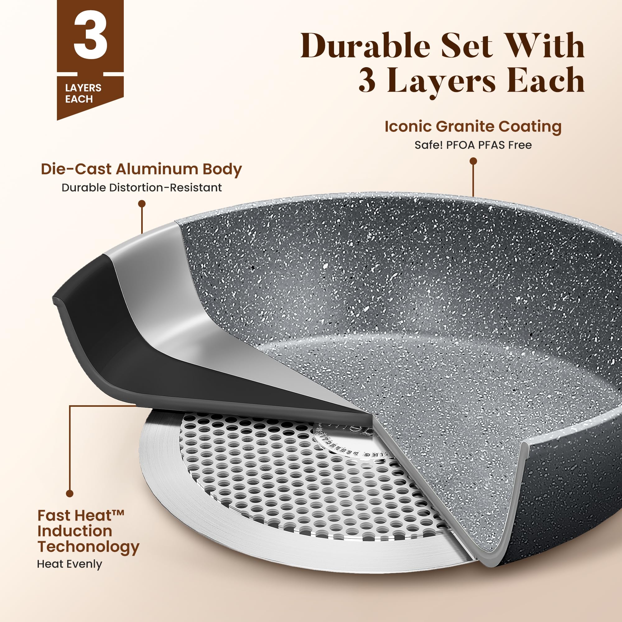 Kitchen Academy Granite nonstick 1.5-quart saucepan with lid for quick simmering.