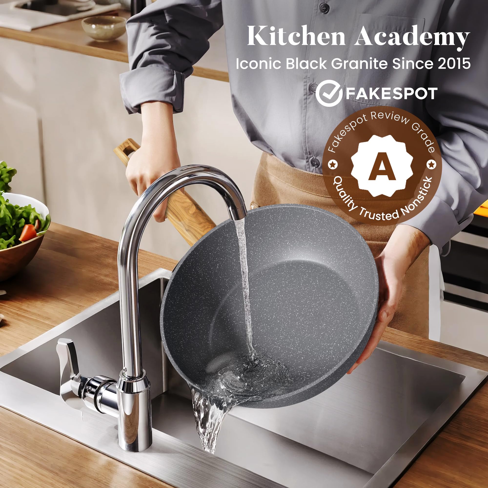 Kitchen Academy Granite nonstick 11.4-inch square pan for family-friendly dishes.