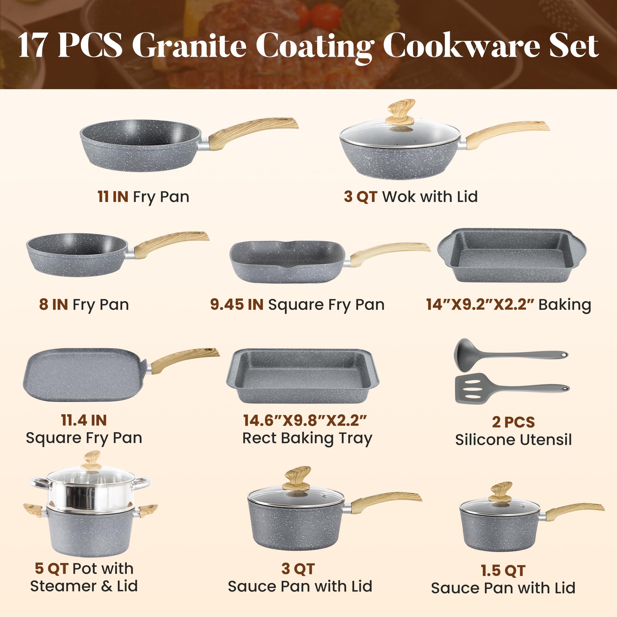 Kitchen Academy Granite nonstick 3-quart casserole with lid for one-pot dinners.