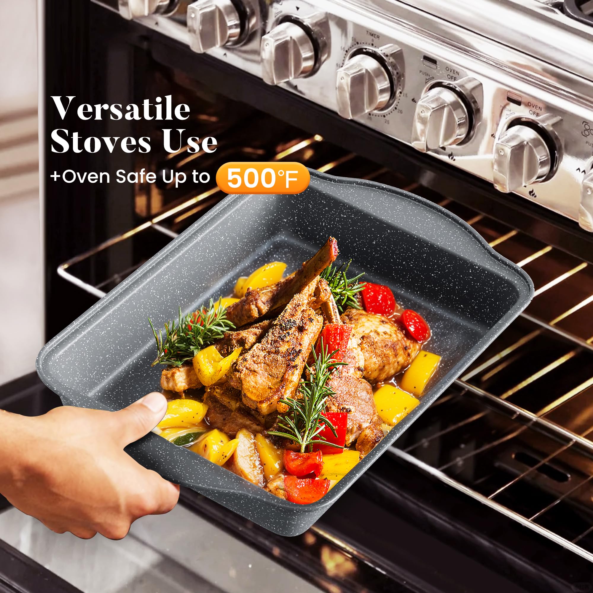 Kitchen Academy Granite nonstick 9.5-inch square pan for versatile weeknight meals.