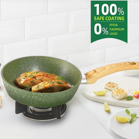 Kitchen Academy granite nonstick surface close-up, prevents sticking for easier cooking.