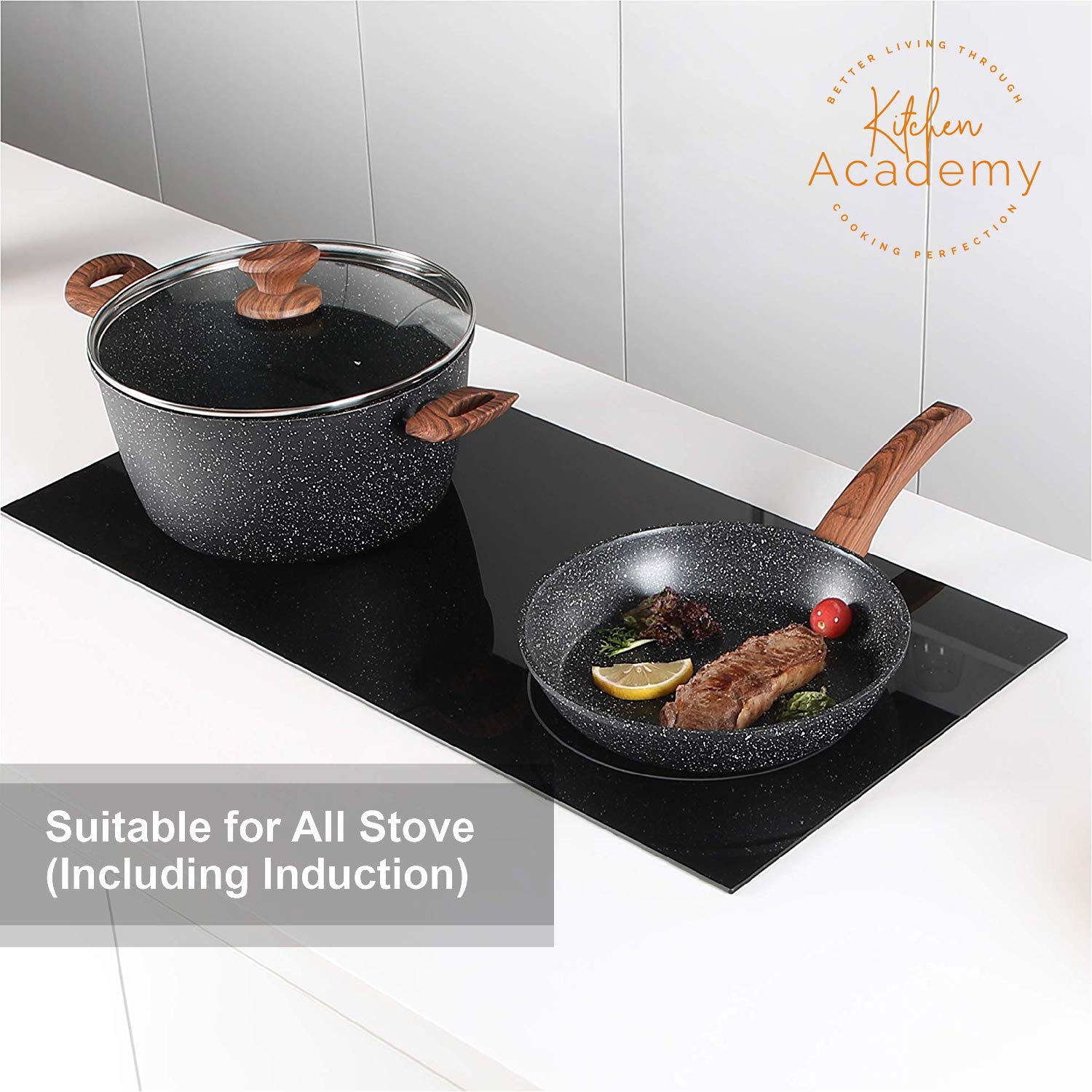 Kitchen Academy aluminum-core interior for quick heating and even heat distribution