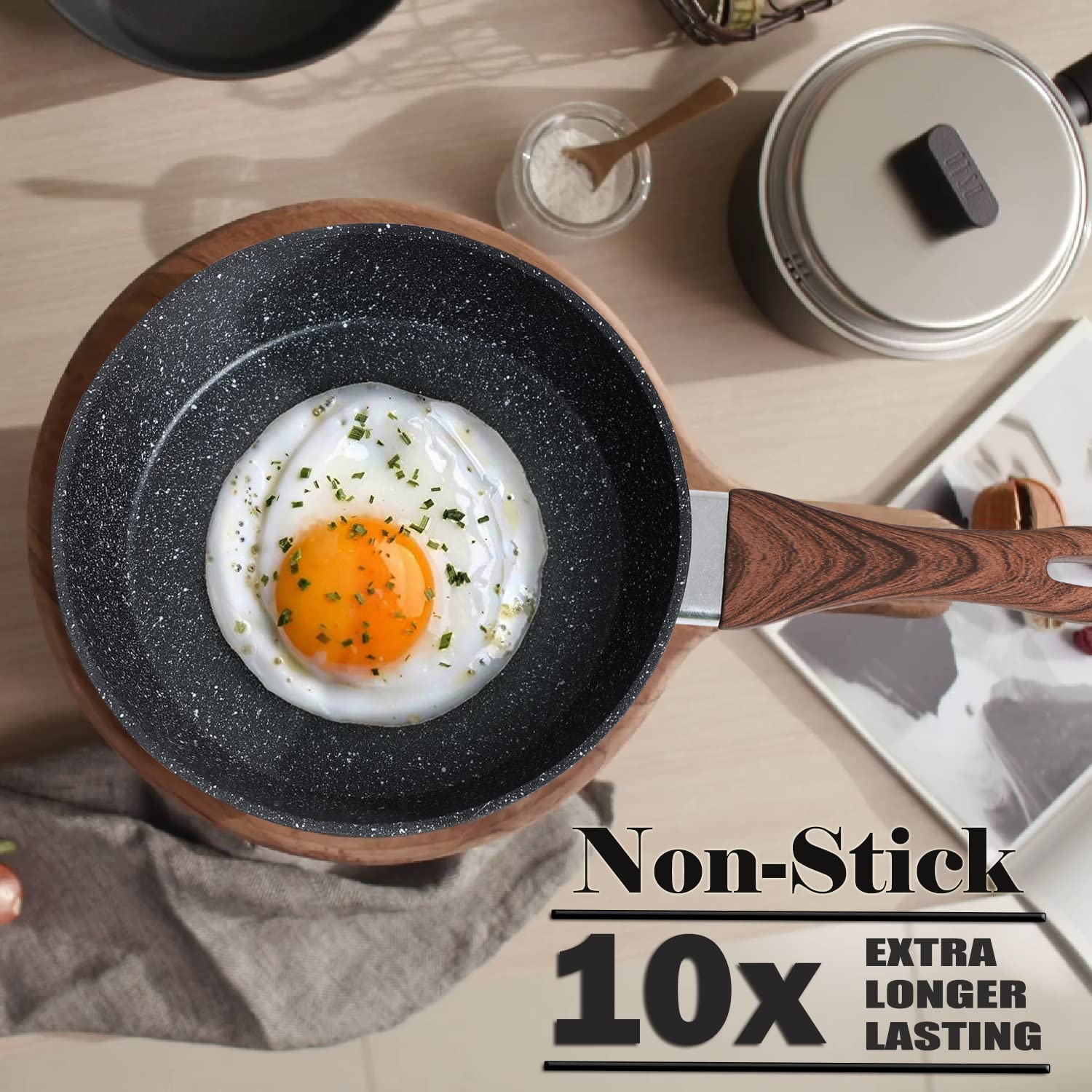Kitchen Academy nonstick granite surface close-up highlighting easy food release and cleaning