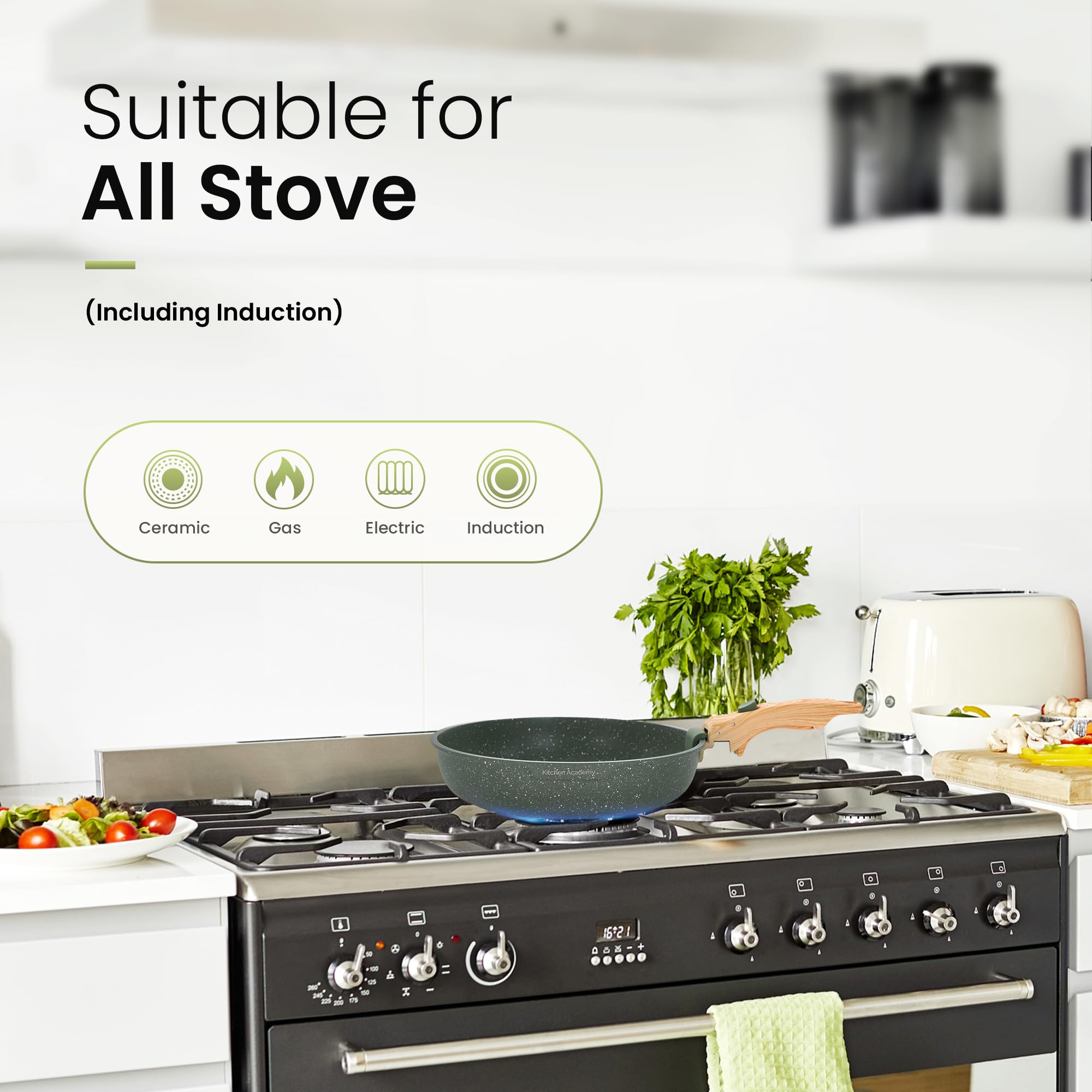 Kitchen Academy removable-handle 2qt sauce pan with lid for quick stove-to-table meals.