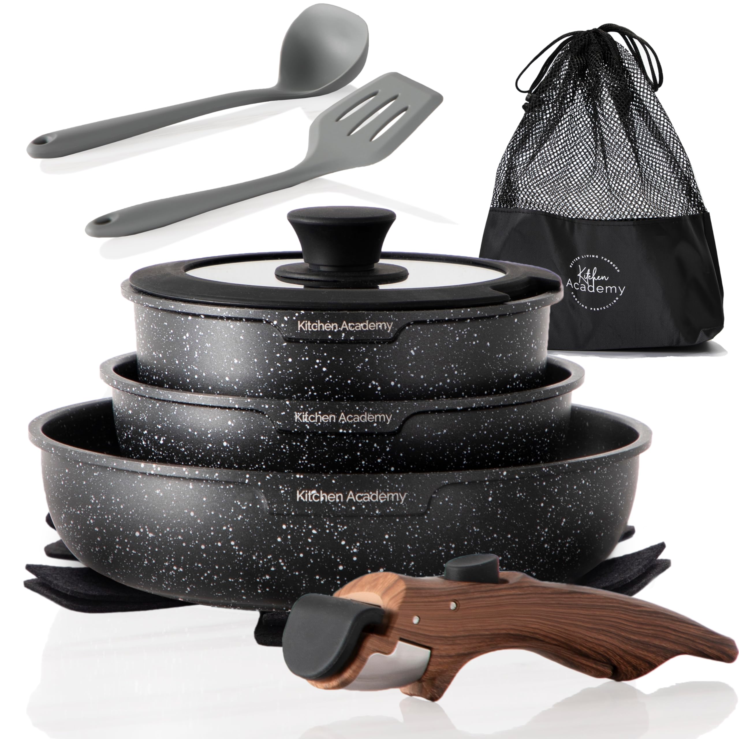 Kitchen Academy removable handle 8 inch fry pan for versatile RV cooking and easy storage
