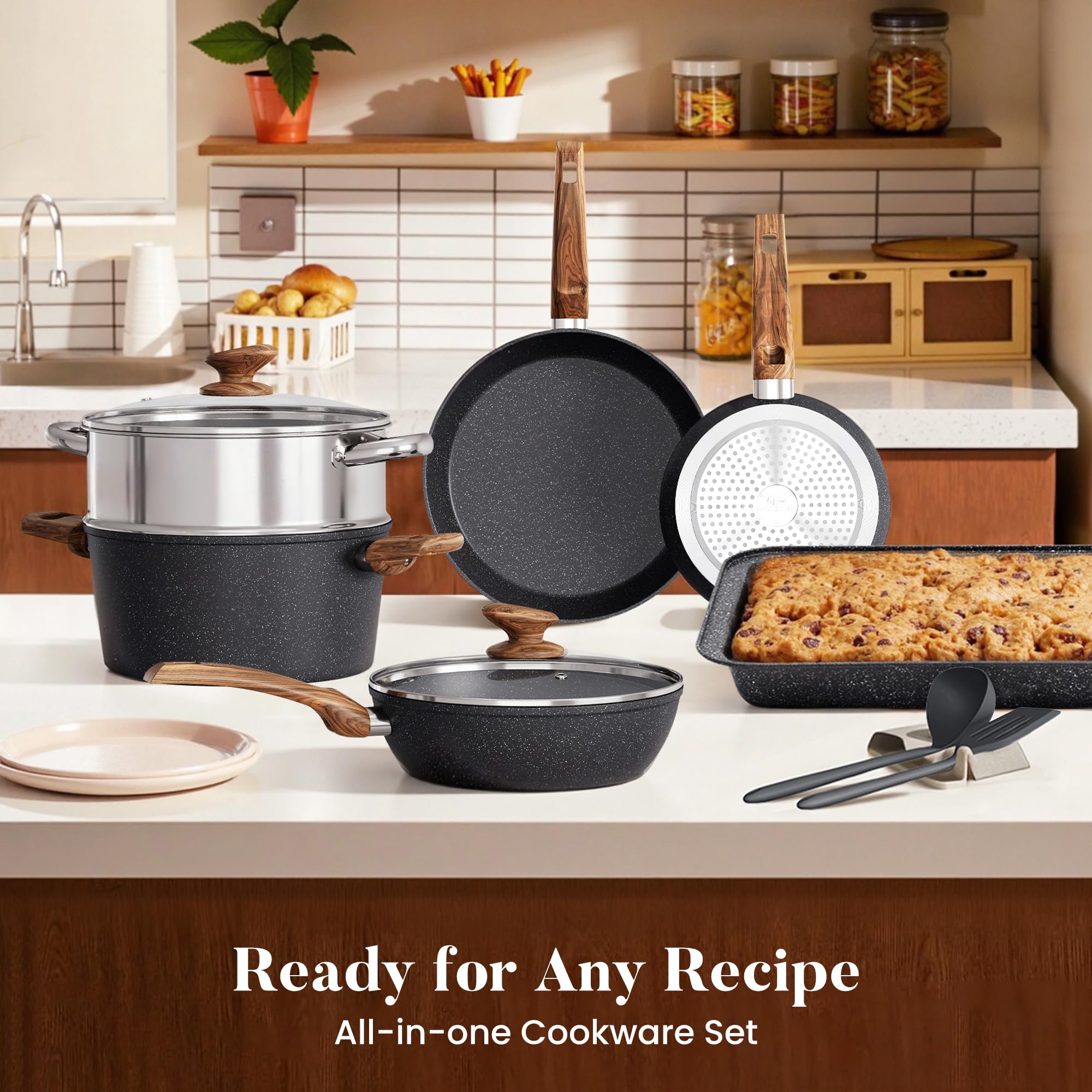 Kitchen Academy silicone utensil set included for safe serving and cleanup