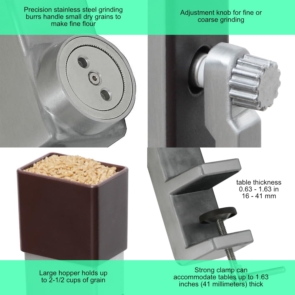 Kitchen Crop multi-grain capability grinds wheat, rice, oats, and more