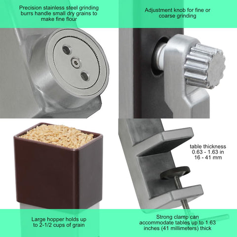Kitchen Crop multi-grain capability grinds wheat, rice, oats, and more