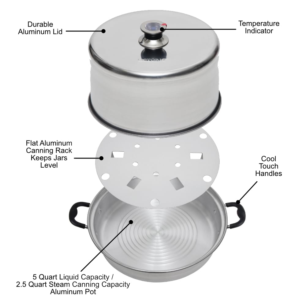 Kitchen Crop steam canner handle closeup highlighting cool-touch design.