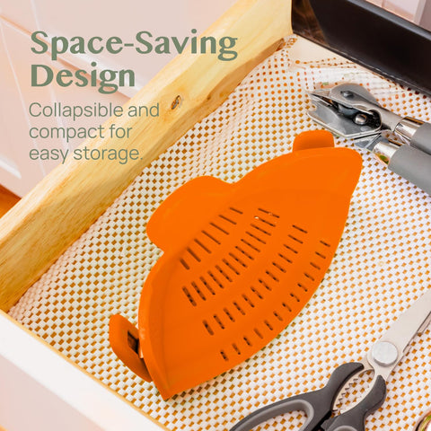 Kitchen Gizmo heat-resistant silicone strainer endures boiling water for quick draining.