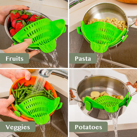 Kitchen Gizmo Snap N' Strain green silicone strainer adds color and utility
