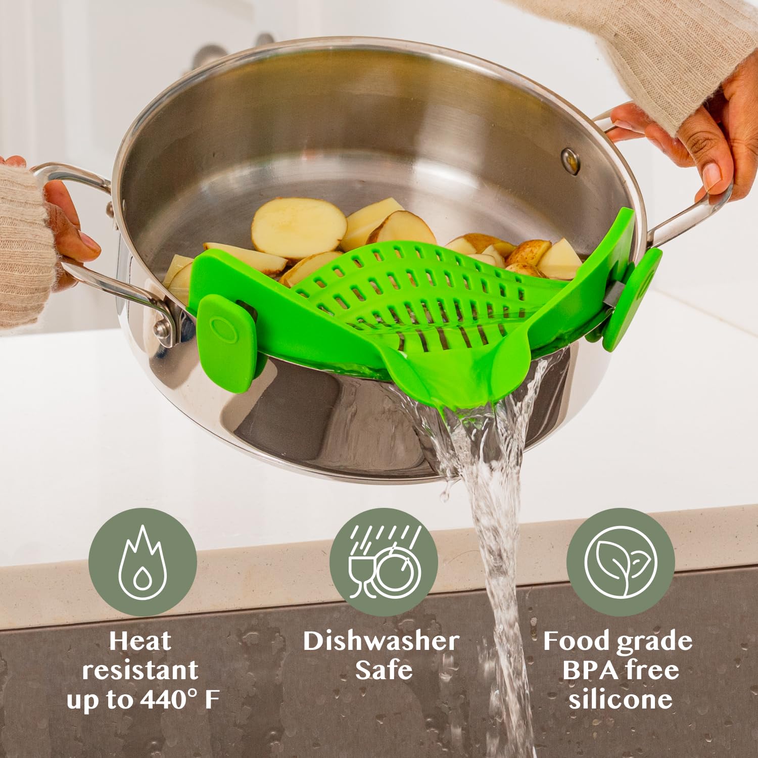 Kitchen Gizmo Snap N' Strain space-saving design for compact kitchens