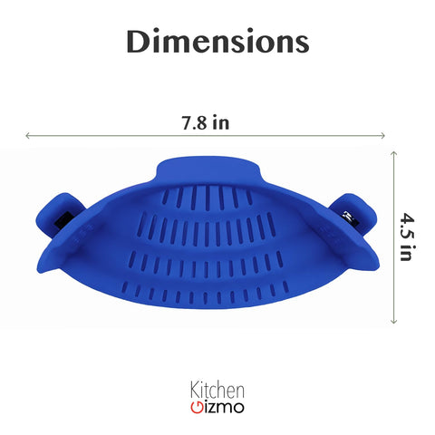 Universal-fit clip-on strainer attaches to pots, pans, and bowls