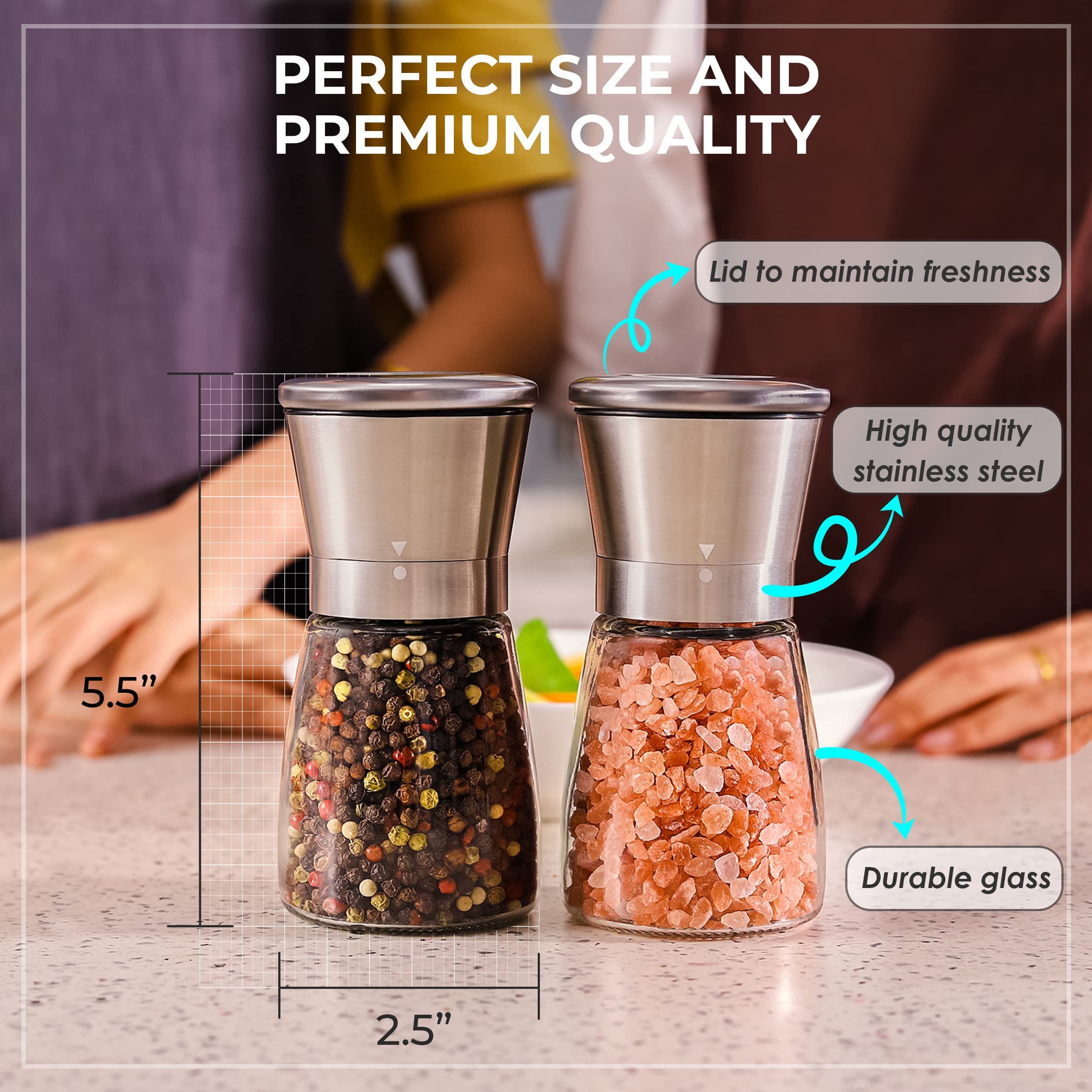 Kitchen-GO clear glass tank shows remaining salt or pepper