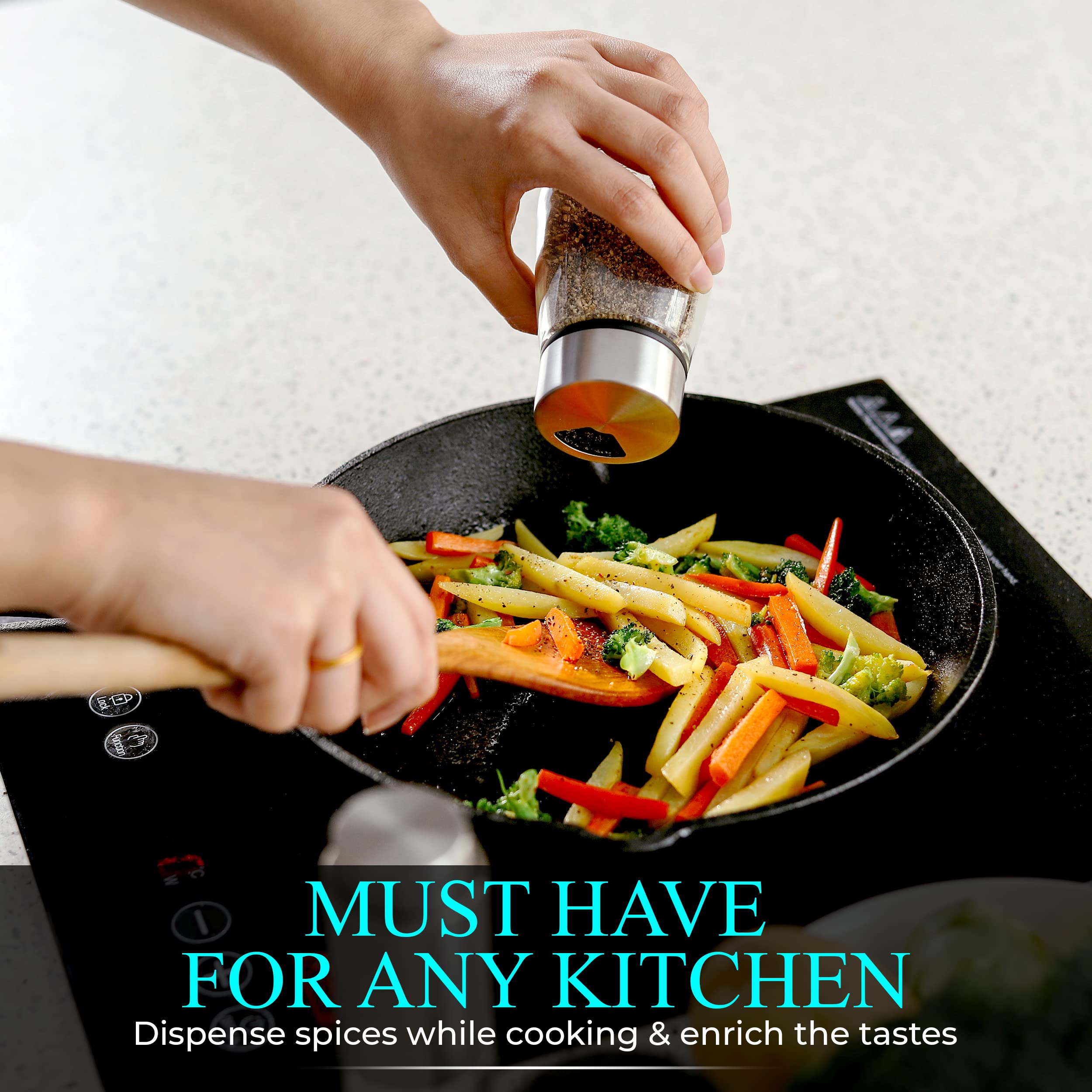 Kitchen-GO Himalayan salt and pepper dispenser for easy table seasoning.