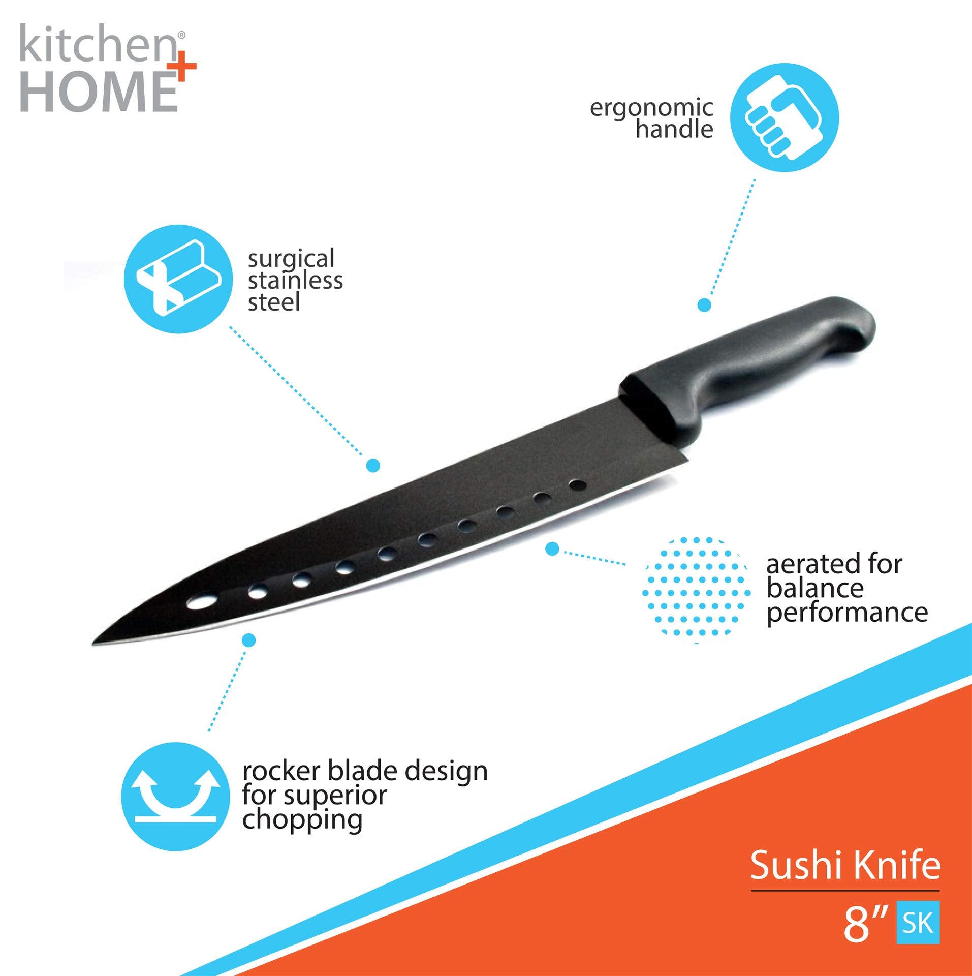 Kitchen Home sushi knife with ergonomic handle for comfortable, controlled cutting
