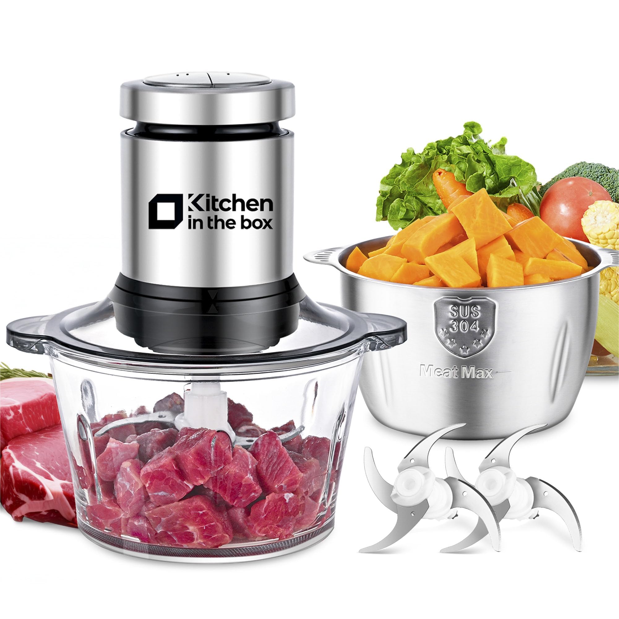 Kitchen in the box food processor with 8-cup glass bowl for quick chopping
