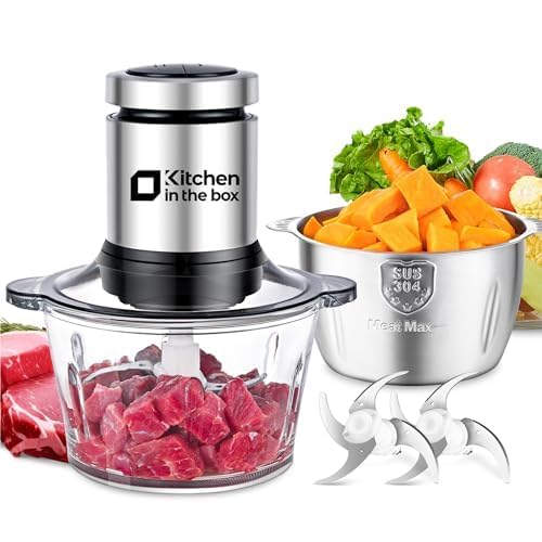 Kitchen in the box food processor with 8-cup glass bowl for easy vegetable prep.