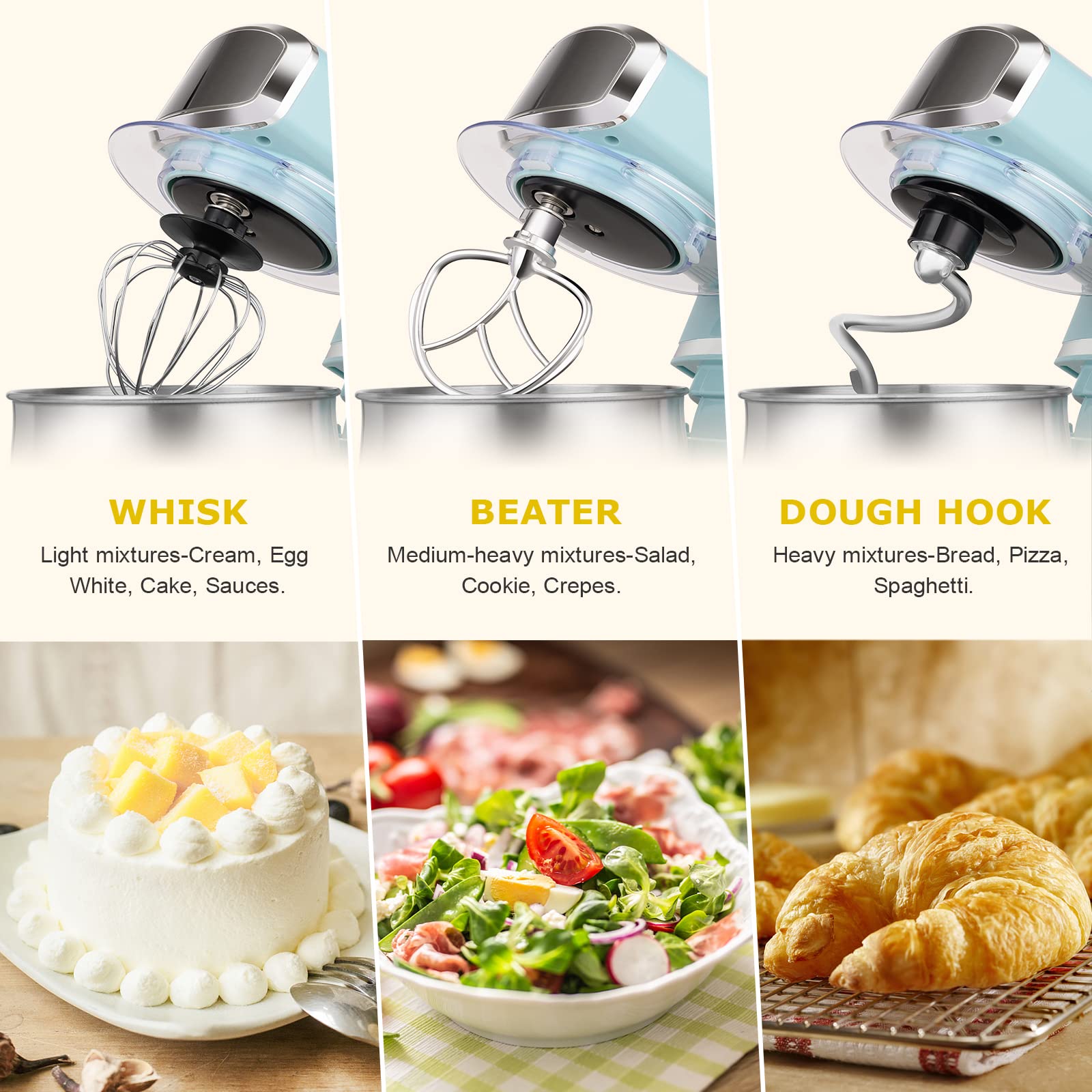 Kitchen in the box blue stand mixer offers 6 speeds for versatile textures.