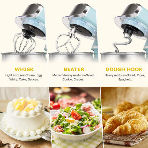 Kitchen in the box blue stand mixer offers 6 speeds for versatile textures.