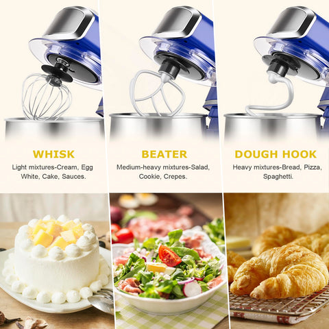 Six-speed control handles doughs, batters, and creams smoothly.