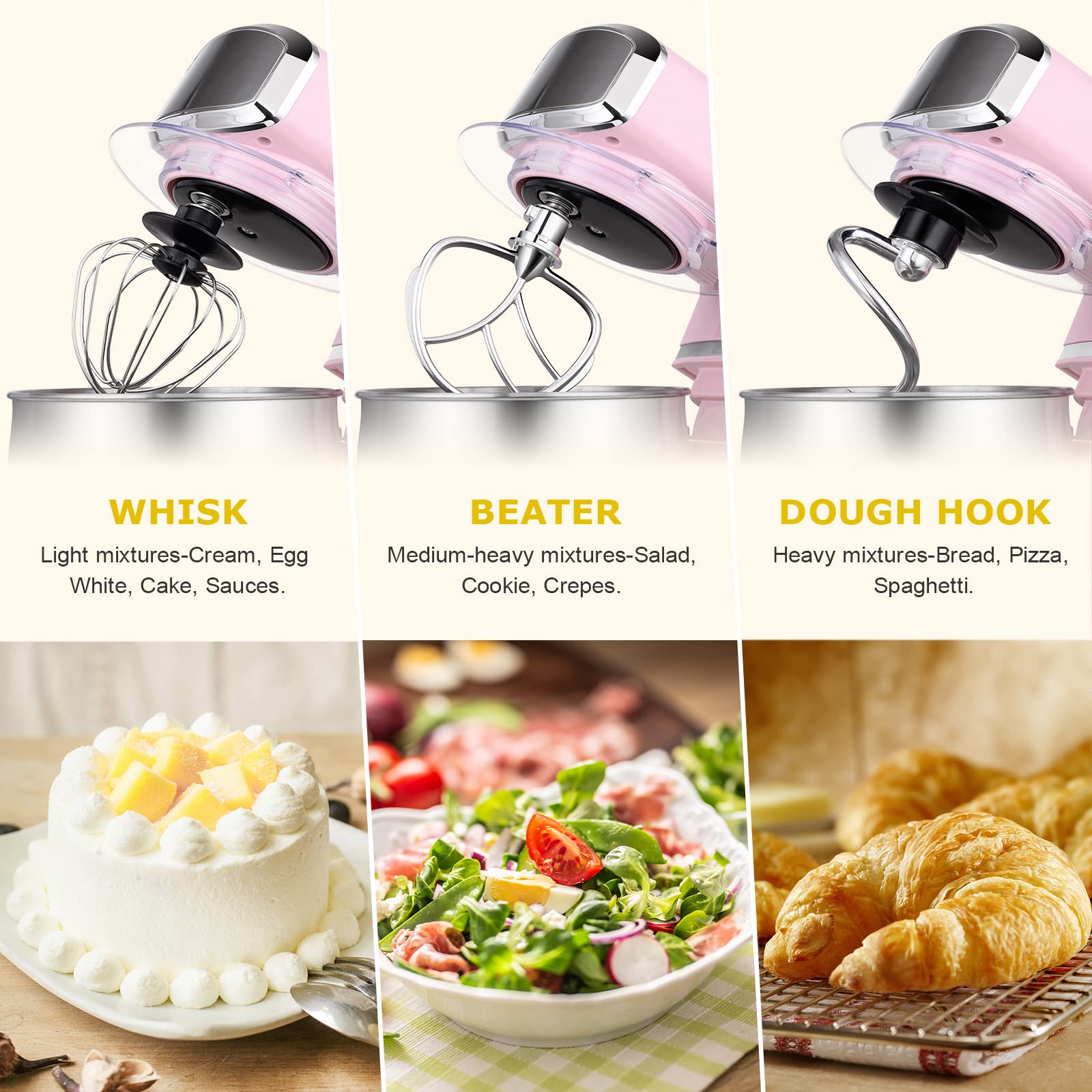 Kitchen in the Box pink stand mixer offers six speeds for different batters.