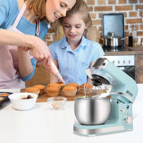 Kitchen in the box blue mixer design is easy to clean and store.