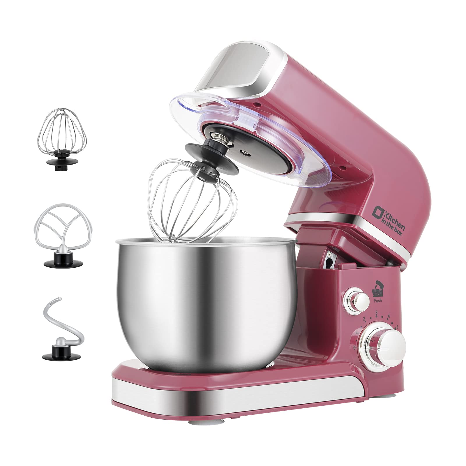 Kitchen in the box stand mixer, purplish-red, compact design for small kitchens.